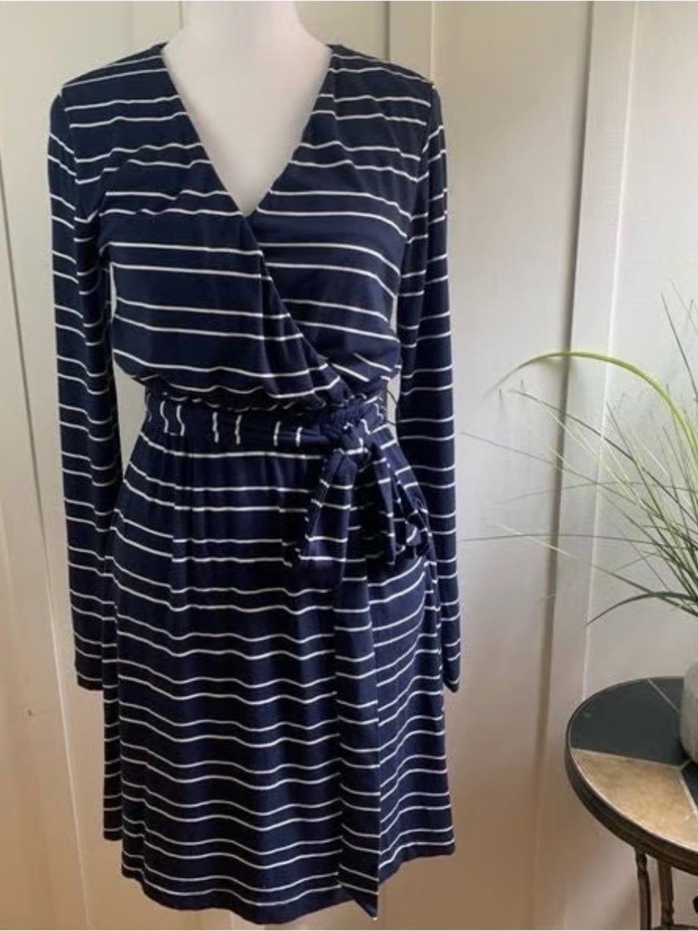 Vineyard Vines Navy and White striped nautical sailor long sleeve dress.
